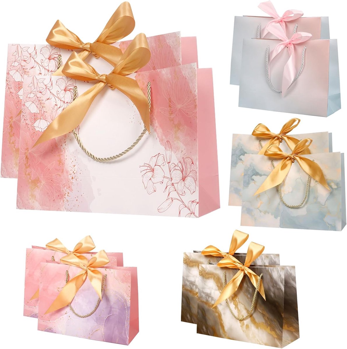10 stuks cadeauzakjes met strik, 28 x 20 x 10 cm, grote cadeauzakjes met handvat, papieren zakjes, cadeauzakjes voor - ShopVlot