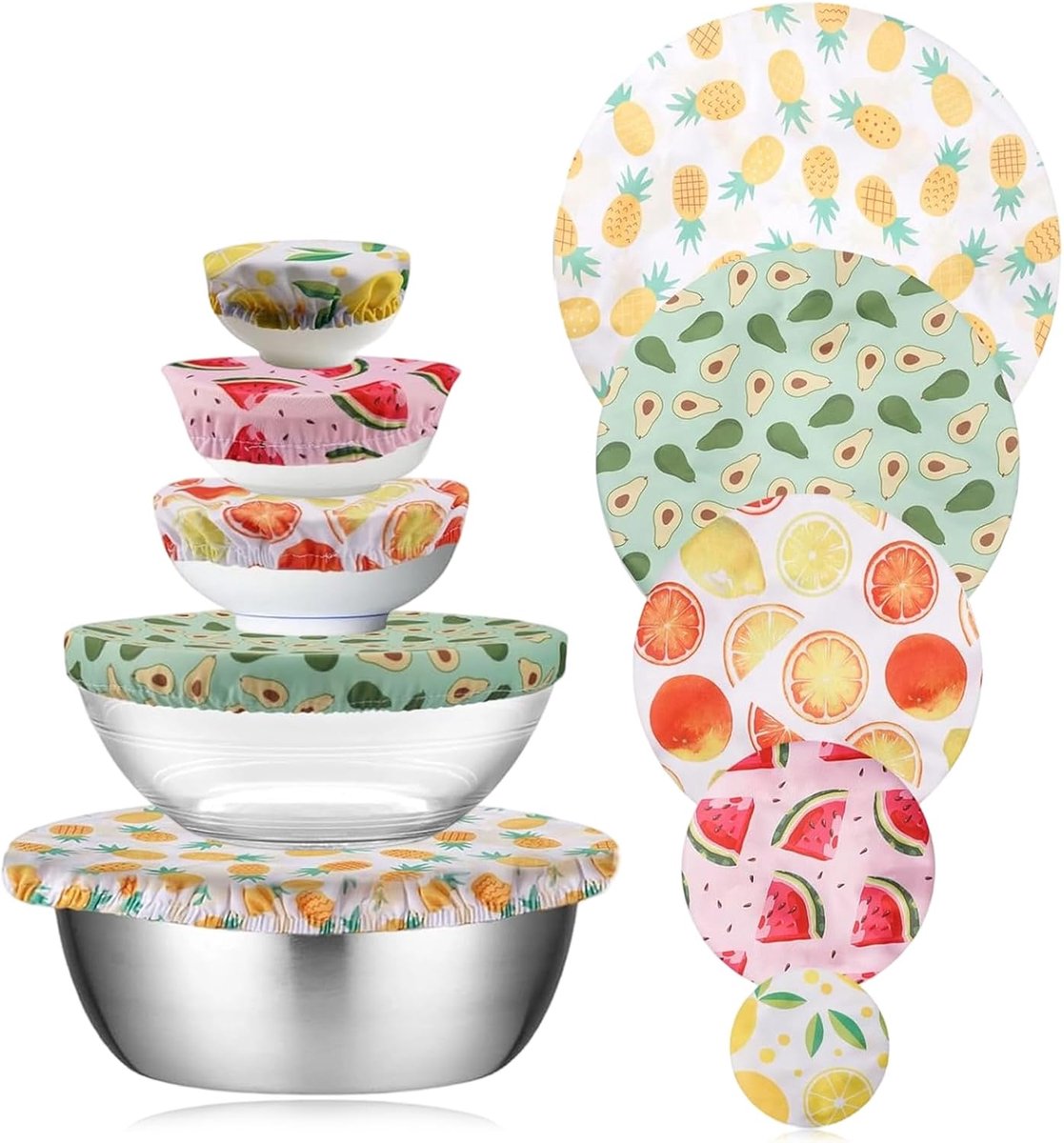 Reusable Fabric Cover Covers, Pack of 5 Food Cover Covers, Reusable Fabric, Elastic Food Cover Caps, Glass Containers - ShopVlot