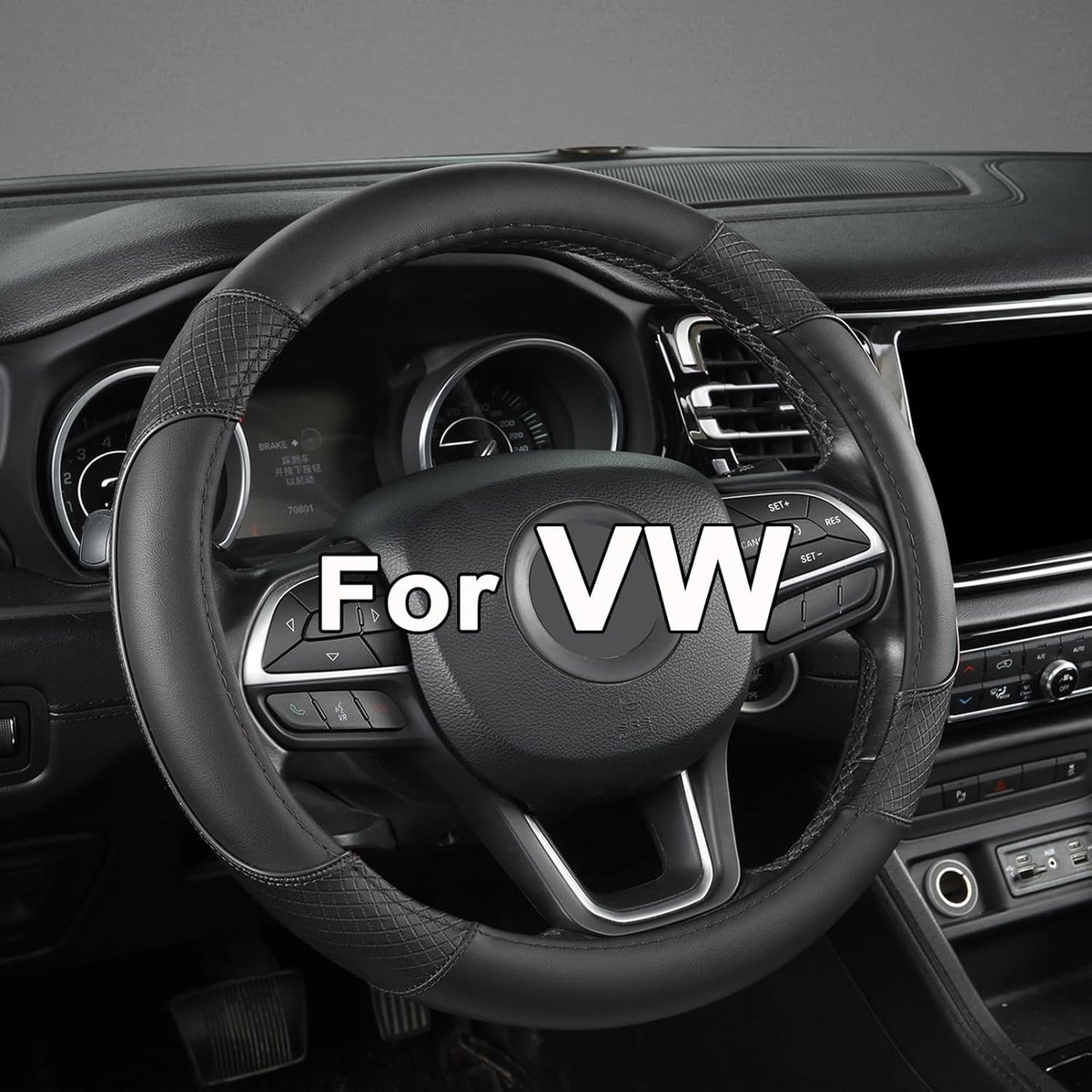GIANT PANDA PU Leather Steering Wheel Cover, Compatible with VW Round Steering Wheels - Non-Slip, Breathable - Black - ShopVlot