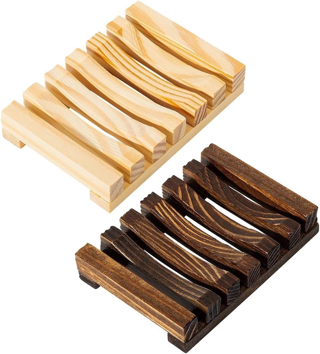 2 Pezzi Porta Sapone Per Doccia Portasapone Bambù Naturale Con Scanalatura Scolo 11,5X8X2,2Cm Legno Per Doccia - ShopVlot