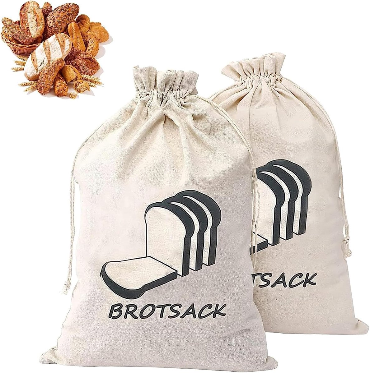 2PCS Breathable Linen Bread Bags for Toast Bread - Extends Bread Shelf Life to 5-7 Days - Keeps Bread Fresh - 38x28cm - ShopVlot