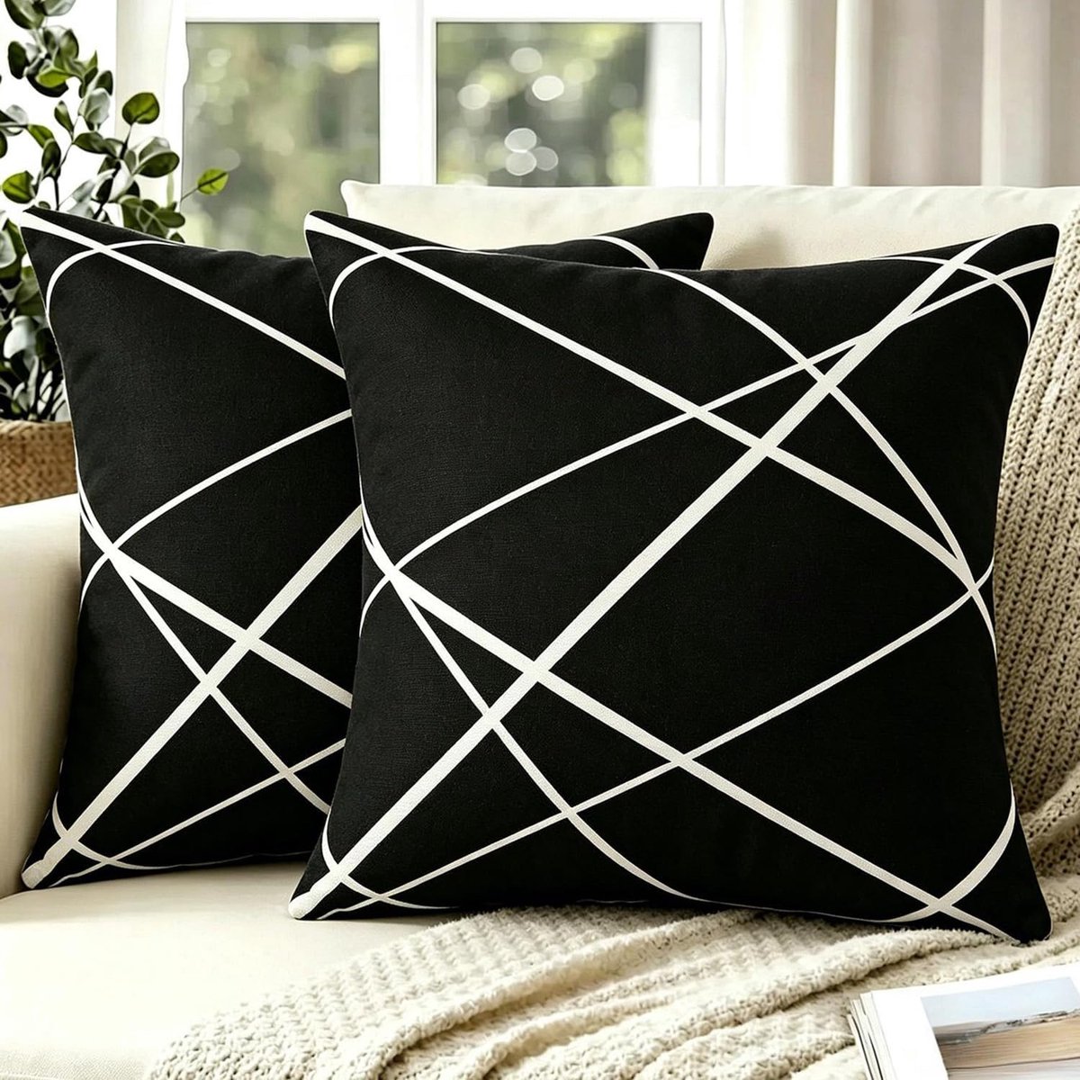 Velvet Cushion Covers Throw Pillow Covers 40x40 Black with White Soft Decorative Pillowcases for Interior Sofa Living - ShopVlot