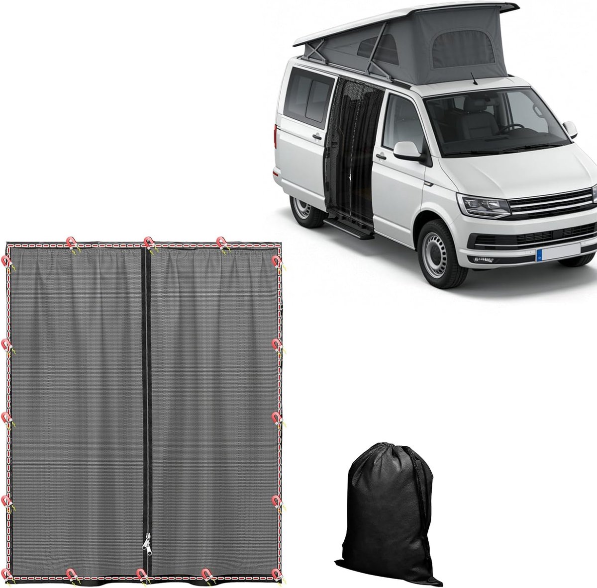 Mosquito Net Car Side Door Compatible with VW T5 T6, Sliding Door Magnetic/Zippers Fly Screen Insect Protection Sun - ShopVlot