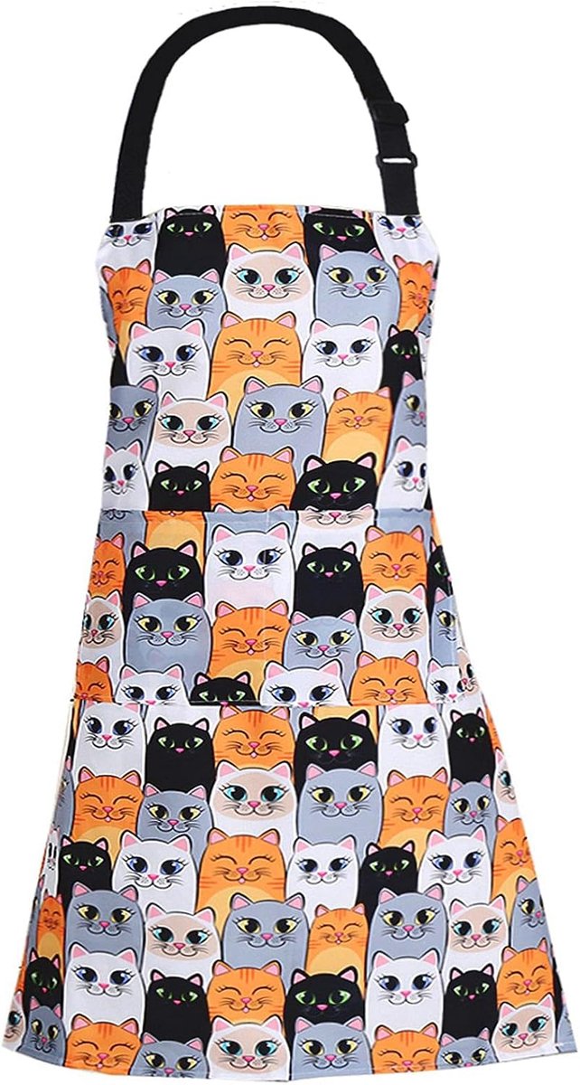 Adjustable Apron Long Ties with 2 Pockets Kitchen Cooking Baking Gardening Painting for Women Men Cat - ShopVlot