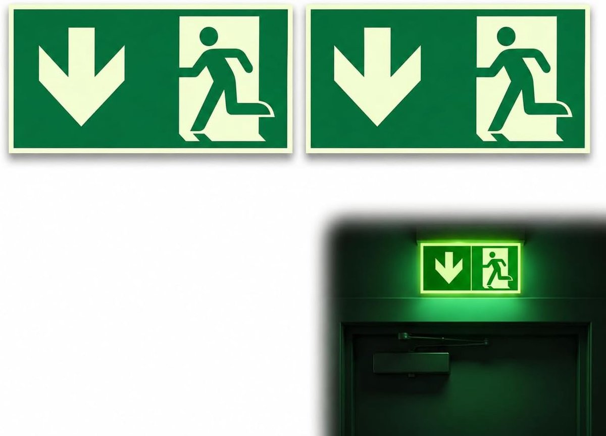 2 stuks fosforescerende noodborden, 30 x 15 cm, noodgevallen, zelfklevend van pvc met richtingspijl, noodbord voor - ShopVlot