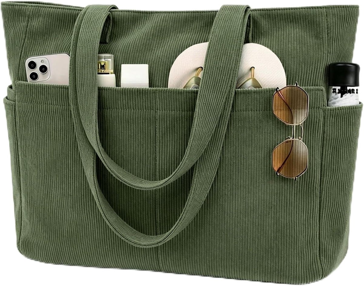 beifon Corduroy Beach Bag, XXL Family, 25 L/18 L with Zip, Large Tote Bag, Women's Shopper Bag, Bath Bag, Laptop Bag - ShopVlot