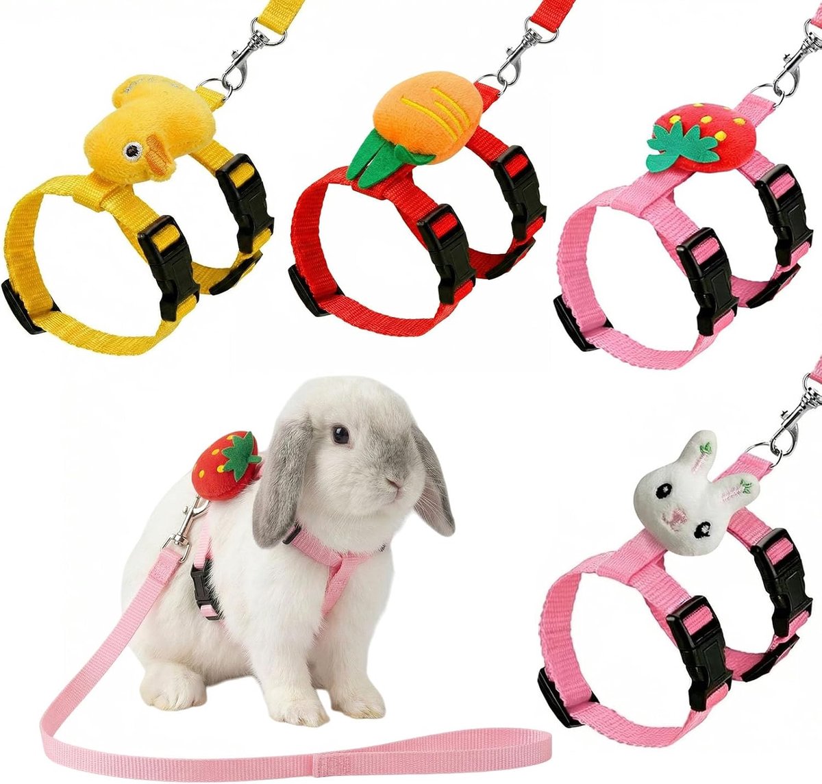 Set van 4 verstelbaar konijnenharnas met riem, schattig vestharnas met decoratie voor konijnen, fretten en kleine - ShopVlot