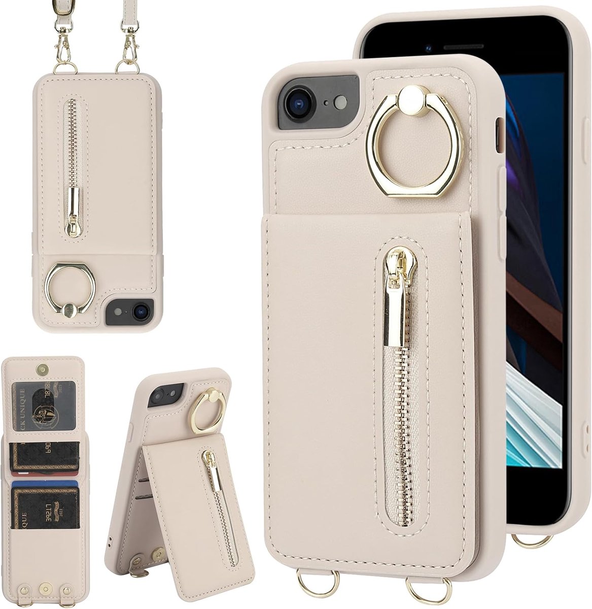 Crossbody portemonneehoesje voor iPhone 7/8/SE 2020/SE 2022 met sleutelkoord kaartsleuf houder RFID-blokkerende - ShopVlot