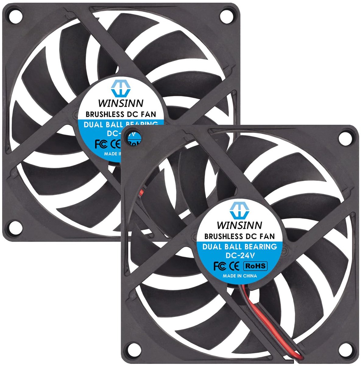 WINSINN DC 80mm Fan 24V 8010 Double Ball Bearings Brushless Cooling 80 x 10mm 2 Pole (2 PCS) - ShopVlot