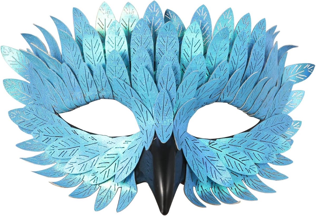Cupimatch 3D Raven Mask with Beak and Feathers, Pink, Green, Blue, Black, Gothic Raven Mask, Adjustable Elastic Band - ShopVlot