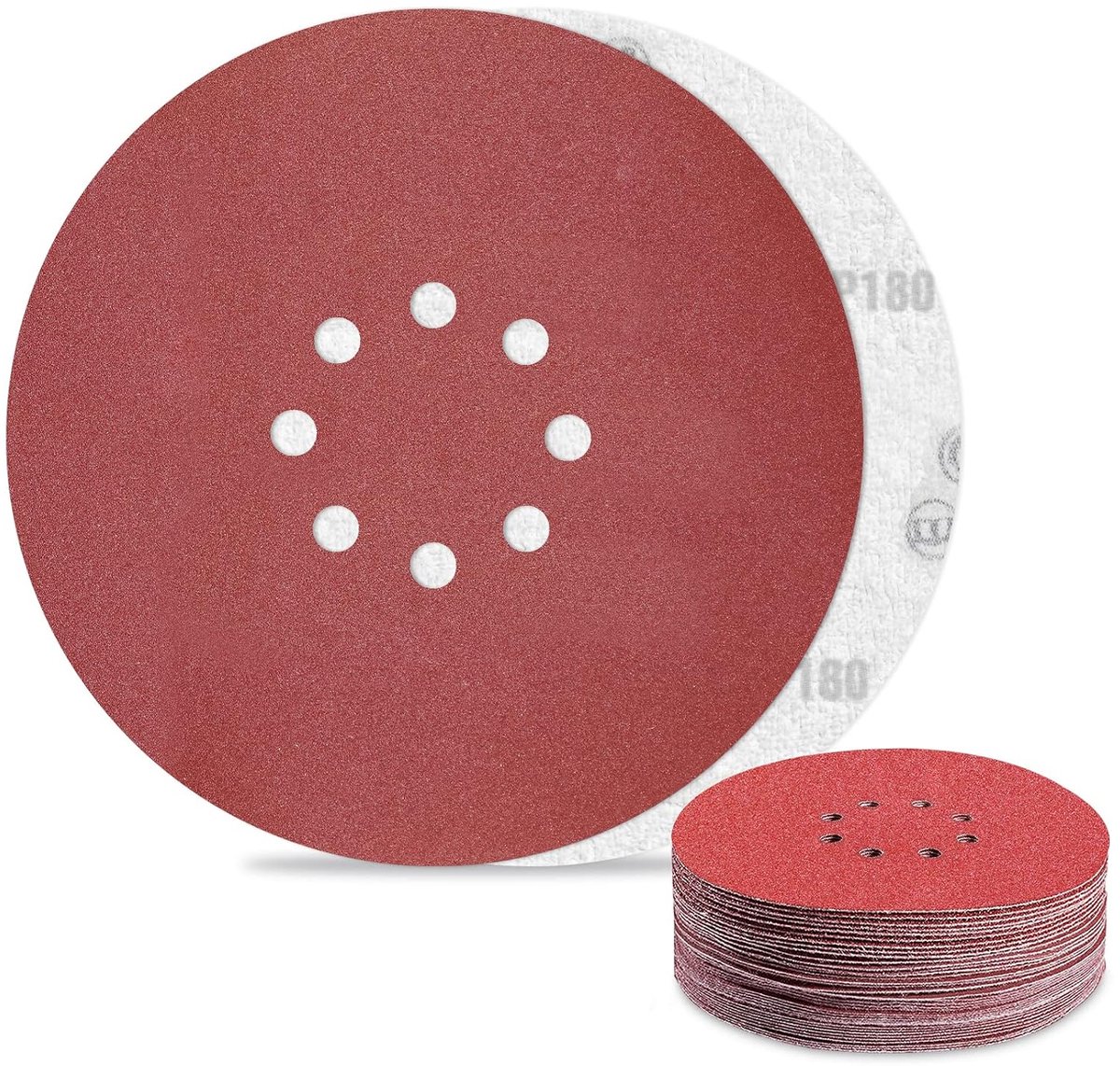 Sandpaper, 225 mm, tape, grit size 180, 30 pieces, 8-hole sanding discs, drywall sander, deck sander, sanding disc - ShopVlot