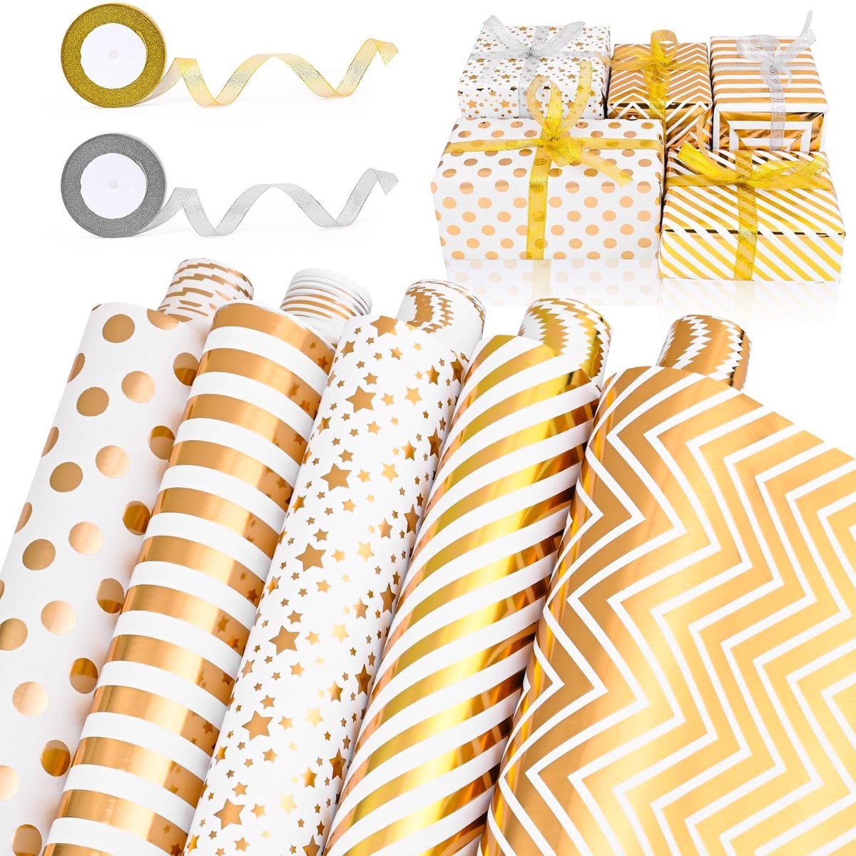 Solidchoice - Set van 5 Luxe Cadeaupapierrollen met Plakband