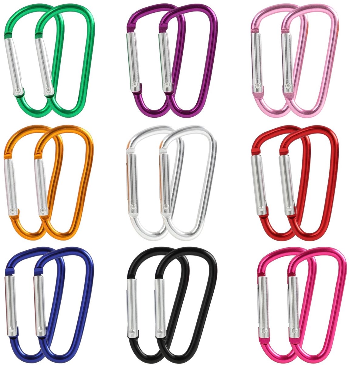 Solidchoice - Set van 18 Kleurrijke Carabiners voor Sleutels en Accessoires