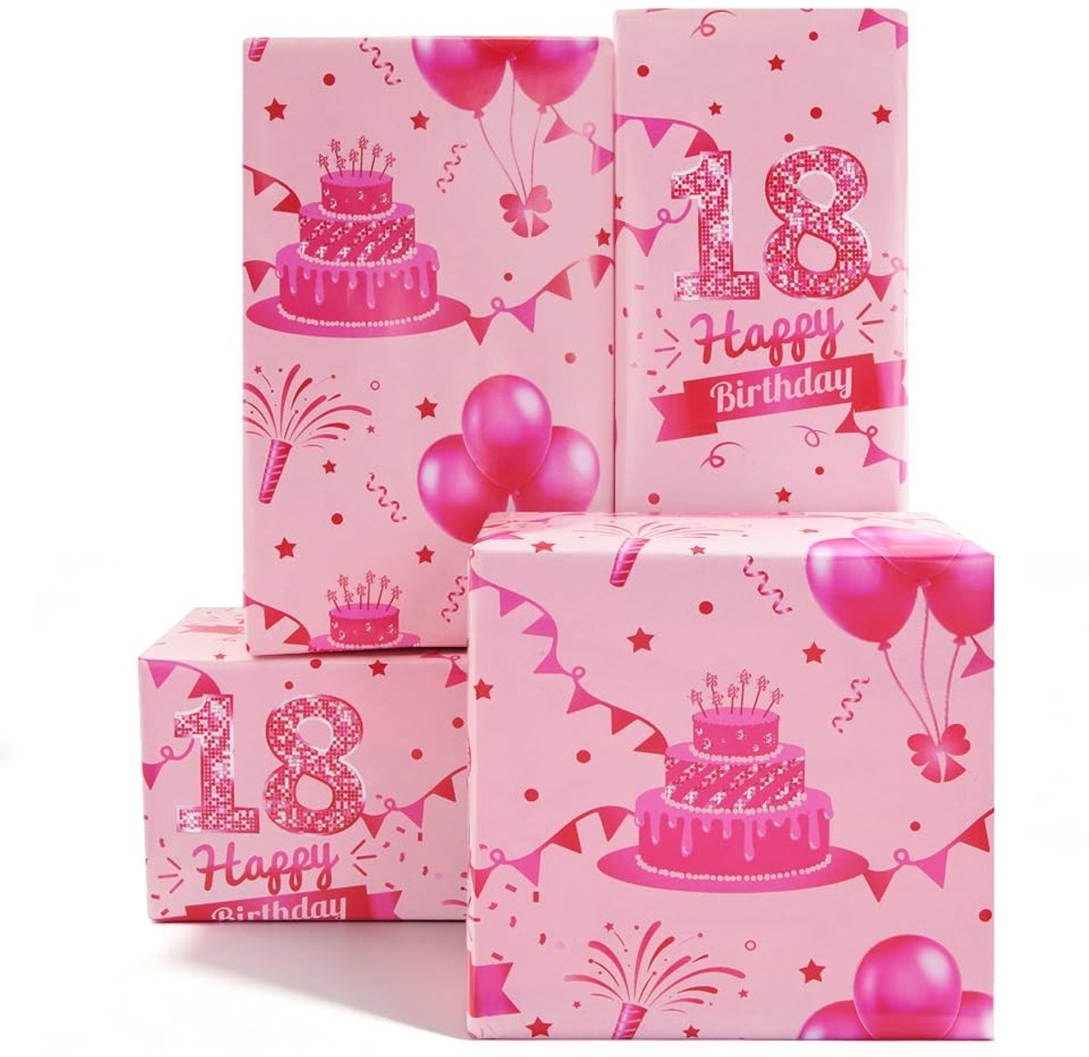 Solidchoice - 4 Vellen Roze Cadeaupapier voor 18e Verjaardag