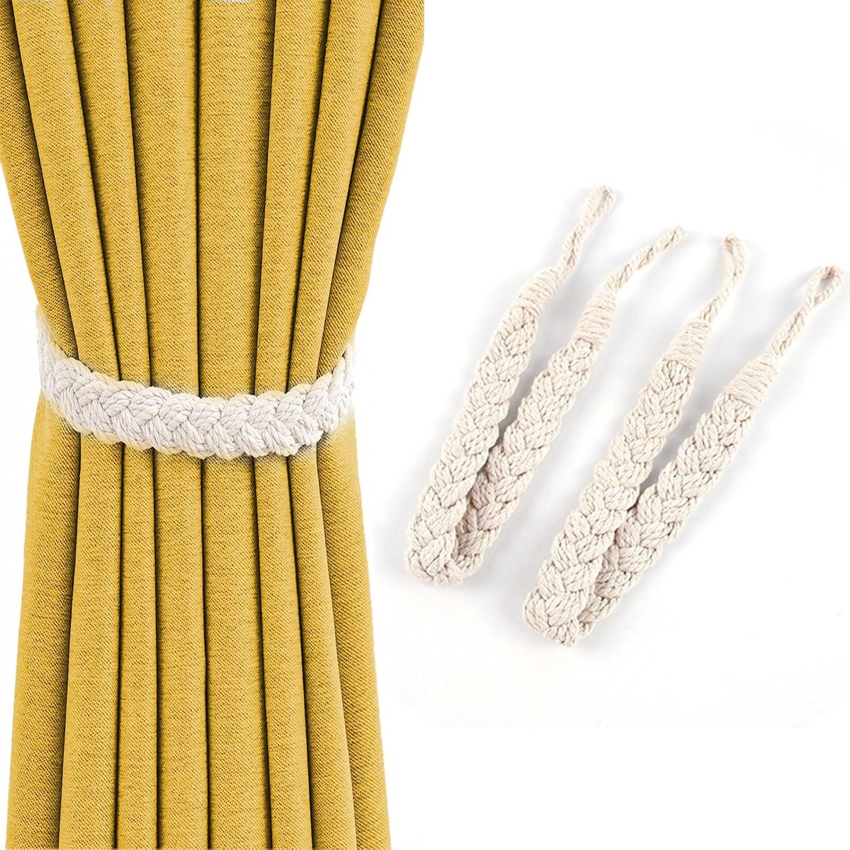 Gordijnhouders set van 2 - handgevlochten touw - beige - voor symmetrische uitstraling - ShopVlot