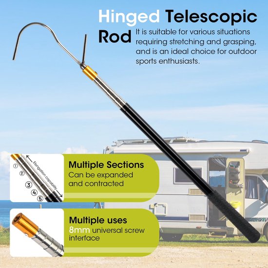Telescopische Zolderhaak - Uitschuifbare Stok - Hoge Zaken Reiken - Dubbele Haak - 41-150 cm - Zwart — afbeelding 3