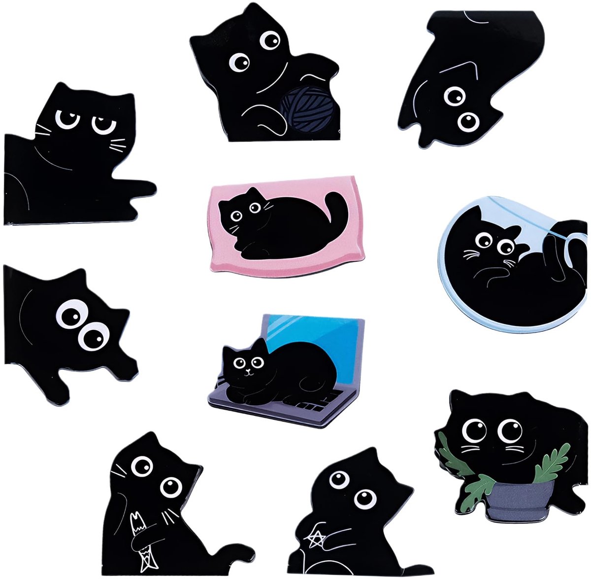 Solidchoice - Set van 10 Magnetische Boekenleggers met Kattenontwerpen