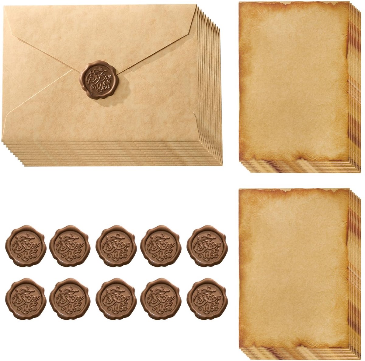 Solidchoice - 36-delige Vintage Briefpapier Set met Enveloppen en Wasstempels