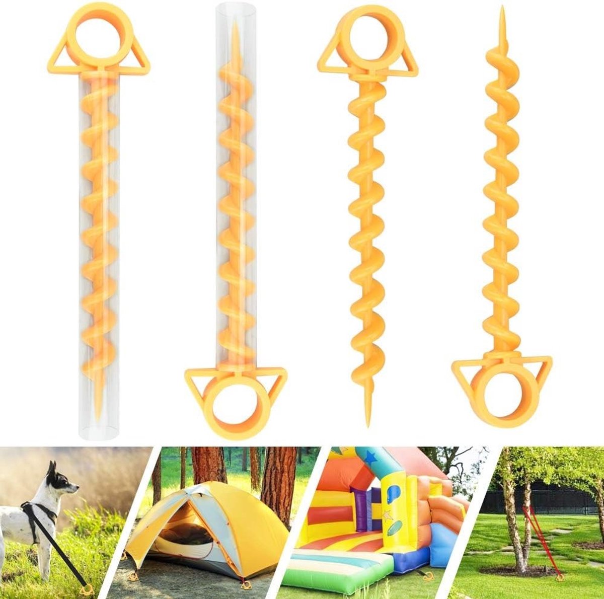 Tentharingen - Geel - 30 cm - Duurzaam Kunststof met Spiraalontwerp - Voor Camping en Outdoor