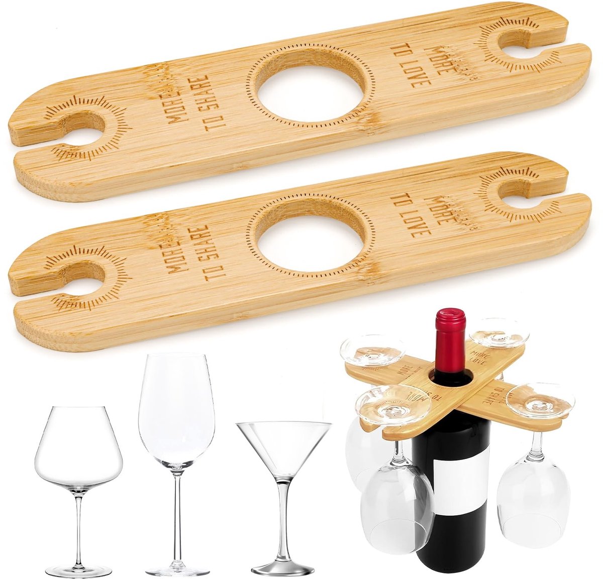 Solidchoice - Set van 2 Houten Wijnglas Houder voor 4 Glazen