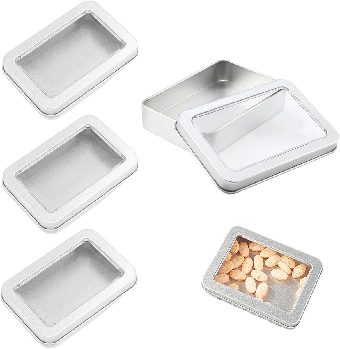 Set van 4 rechthoekige metalen opbergdozen met deksel voor kleine voorwerpen, 11,5 x 8,5 x 2,2 cm, ideaal voor organisatie en opslag