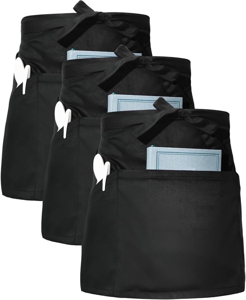 Schort set van 3 - zwart - met 3 zakken - ideaal voor horeca - ShopVlot
