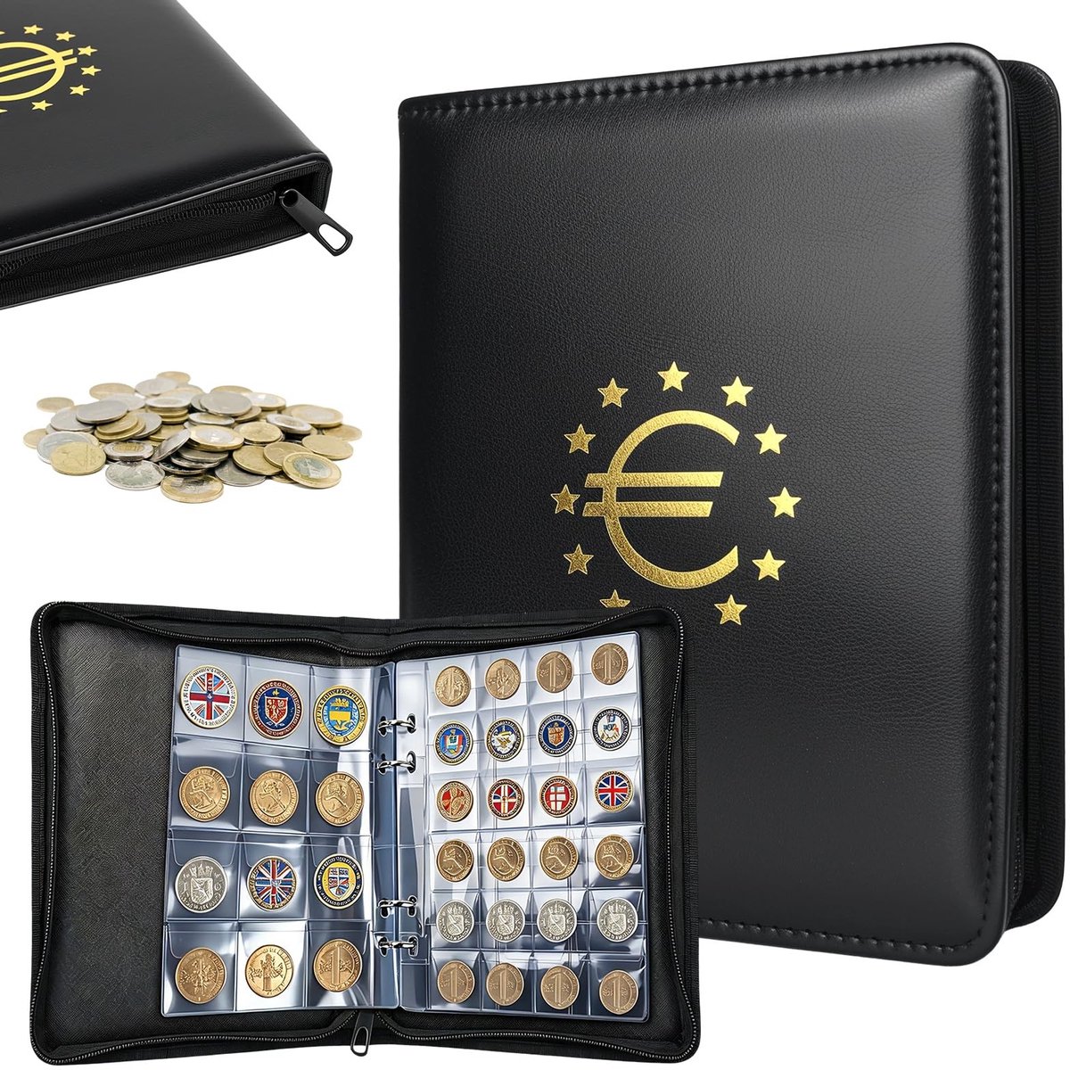 Solidchoice - Muntenalbum met 360 Vakken en Ritssluiting voor Verzamelingen