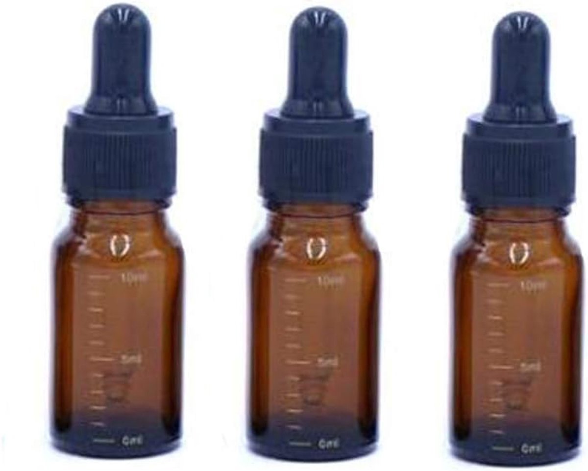 Lege glazen druppelflesjes 10 ml - 3 stuks met zwarte druppelpunt - herbruikbaar en handig voor etherische oliën - ShopVlot