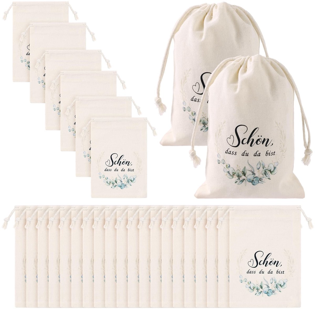 Solidchoice - Set van 24 Katoenen Geschenkzakjes met Trekkoord