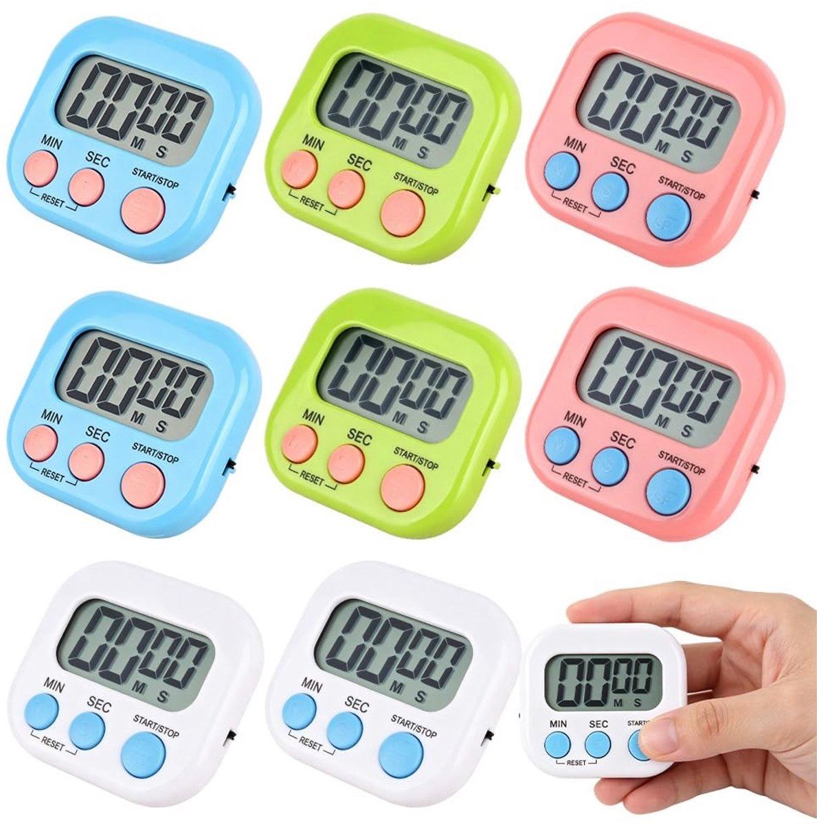 Solidchoice - Digitale Keukentimer, Set van 8 met Groot LCD-Scherm