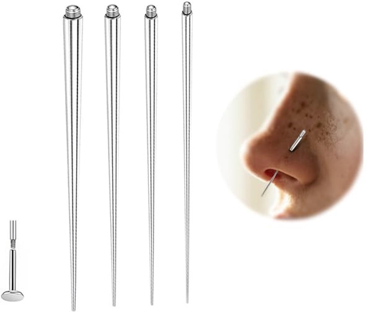 Solidchoice - 4 Delige Titanium Sieraden Set voor Oren en Neus