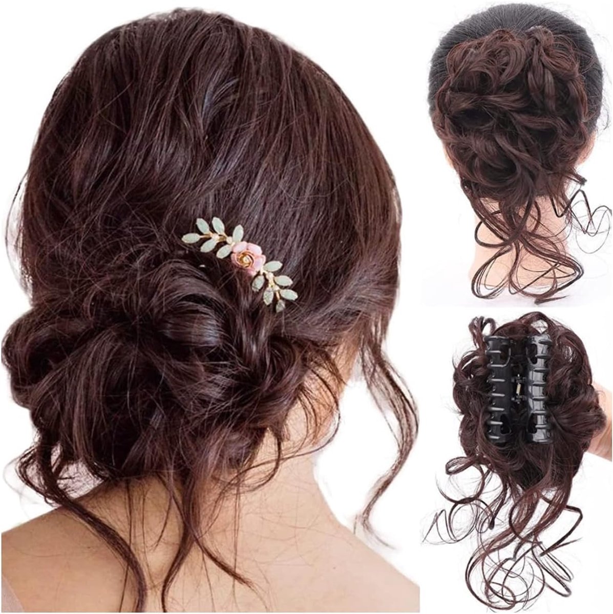 Hairpieces Bun with Clip Hairpieces Real Hair Hairpiece Bun Hairpiece Ponytail Extension Claw Clip Curly Elastic Clamp - ShopVlot