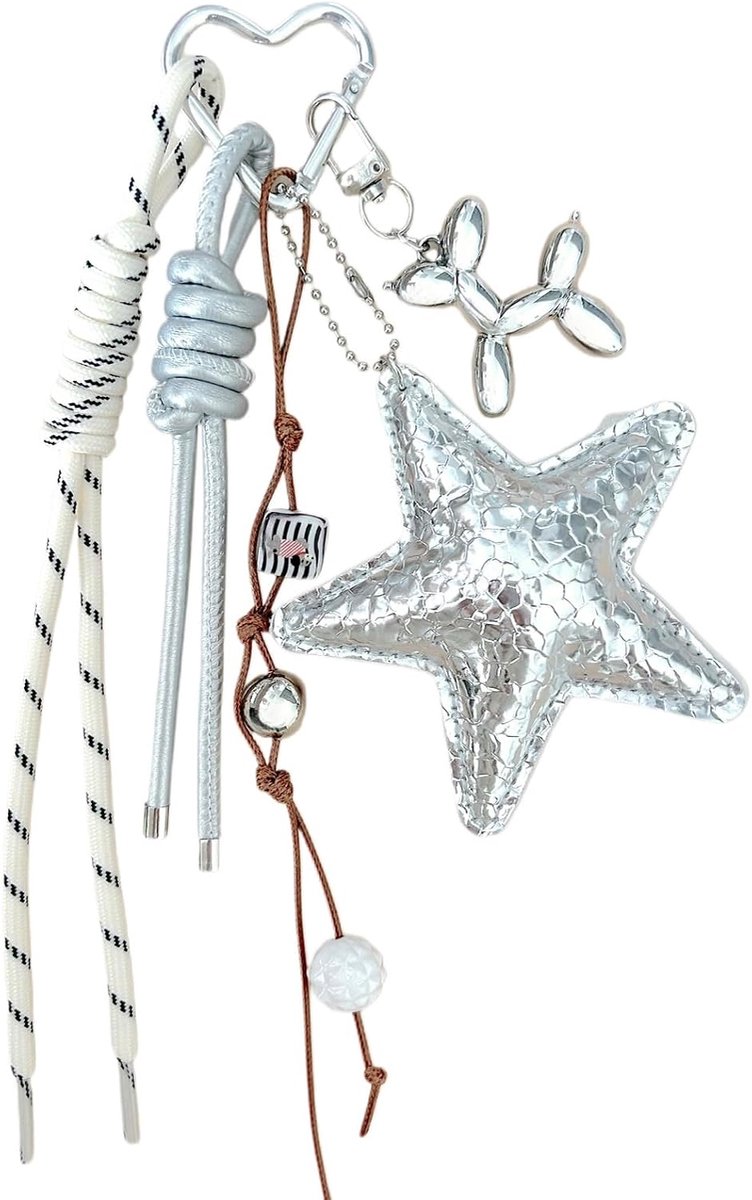 Y2k Sleutelhanger met ster, esthetisch met geweven touw, PU-leder, hartvormige gesp voor tassenhanger, dames en meisjes - ShopVlot