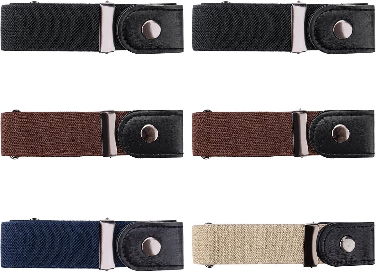 6pcs Toddler Belt Children Elastic Belts No Buckle Stretch Adjustable Belt for Boys and Girls Black Brown Navy Beige - ShopVlot