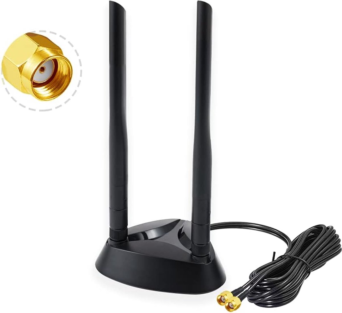Vecys WiFi 2.4G/5.8G Dual Frequency Dual Antennas Signal Booster Magnetic Base 6dBi RP-SMA Adapter Desktop PCIE - ShopVlot