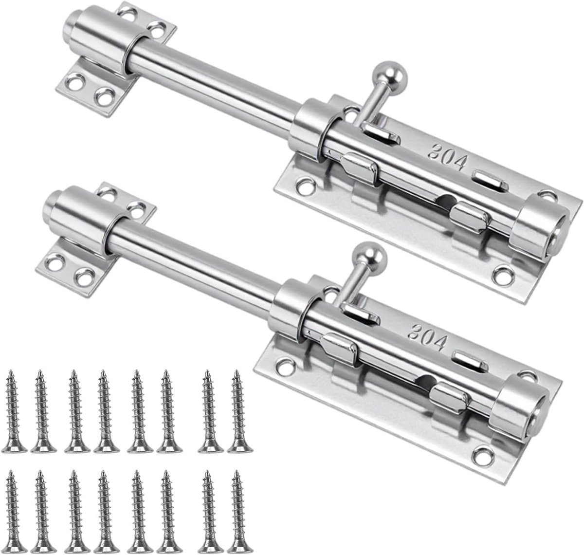 2pcs Stainless Steel Door Latches, Latch, 200mm Large Bolt Latch, Lock with Padlock, Hole and Screws, Door Lock Lock - ShopVlot