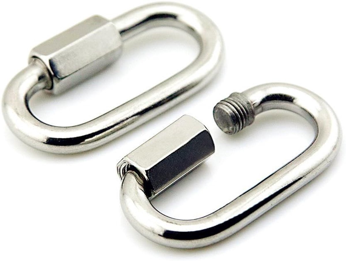 Yasorn 2-Pack M8/0.3 Inch Stainless Steel Oval Locking Carabiner Quick Link Chain Connector Keychain Buckle - ShopVlot