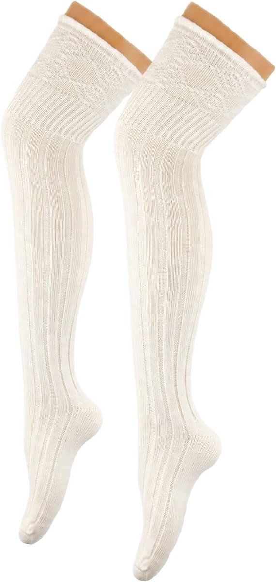 Elegant sexy women's overknees "chunky knit" strapless also as traditional stockings - super soft - wool white - ShopVlot