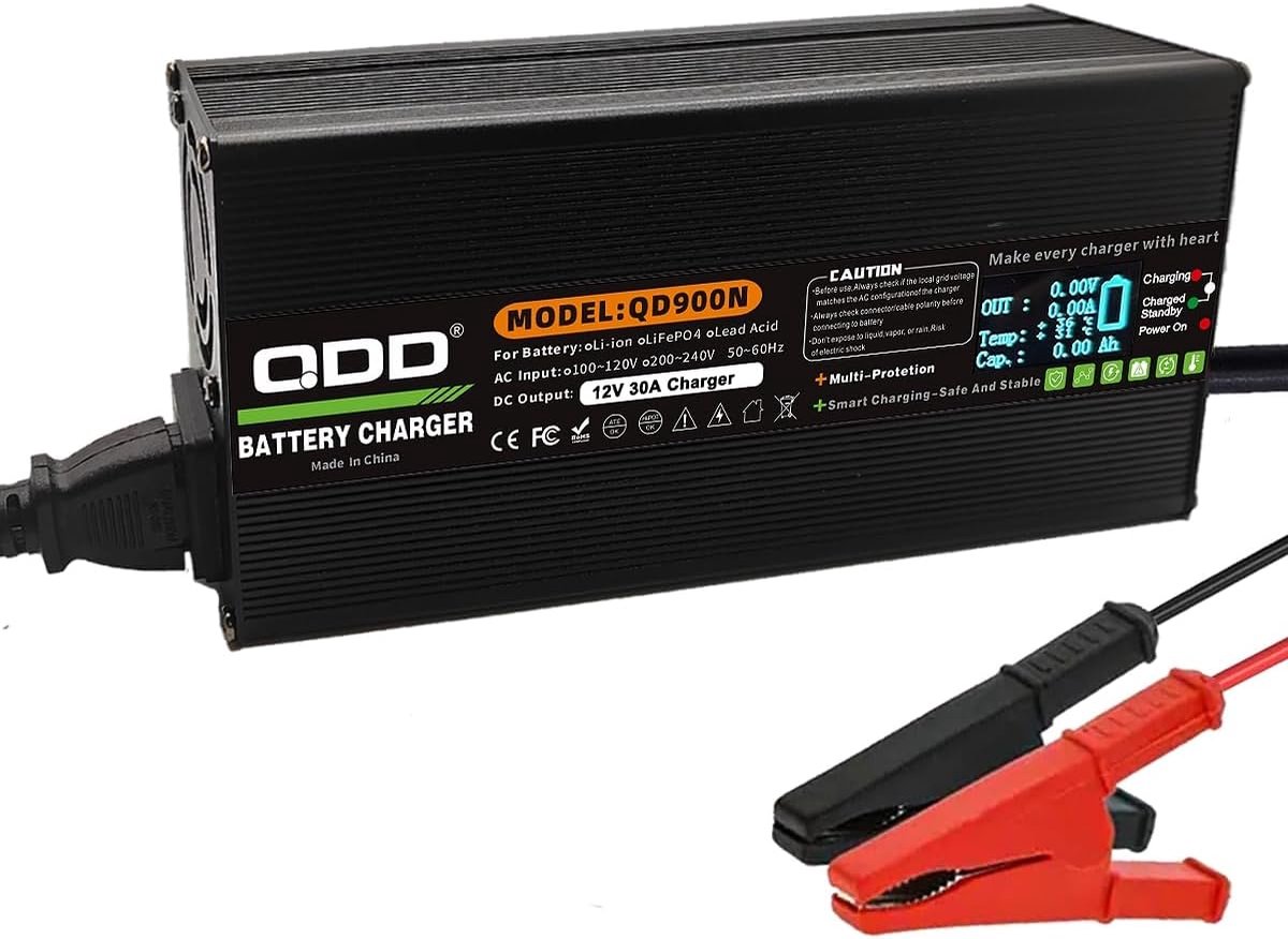 QDD 12V 30A Lead Acid Battery Charger, Safe and Durable, with Cooling Fan, Suitable for 12V Lead Acid Battery - ShopVlot