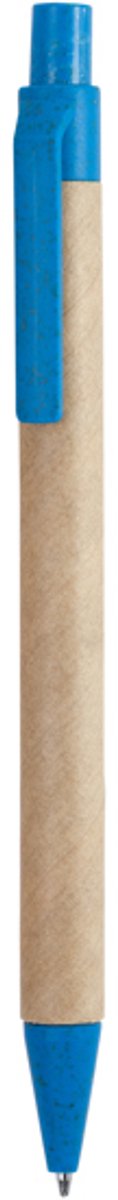 250 stuks voordeel pack Drukknoppen pen van gerecycled karton, met punt en clip van tarwevezel en ABS Model GROVE Licht Blauw. Blauwe inkt.