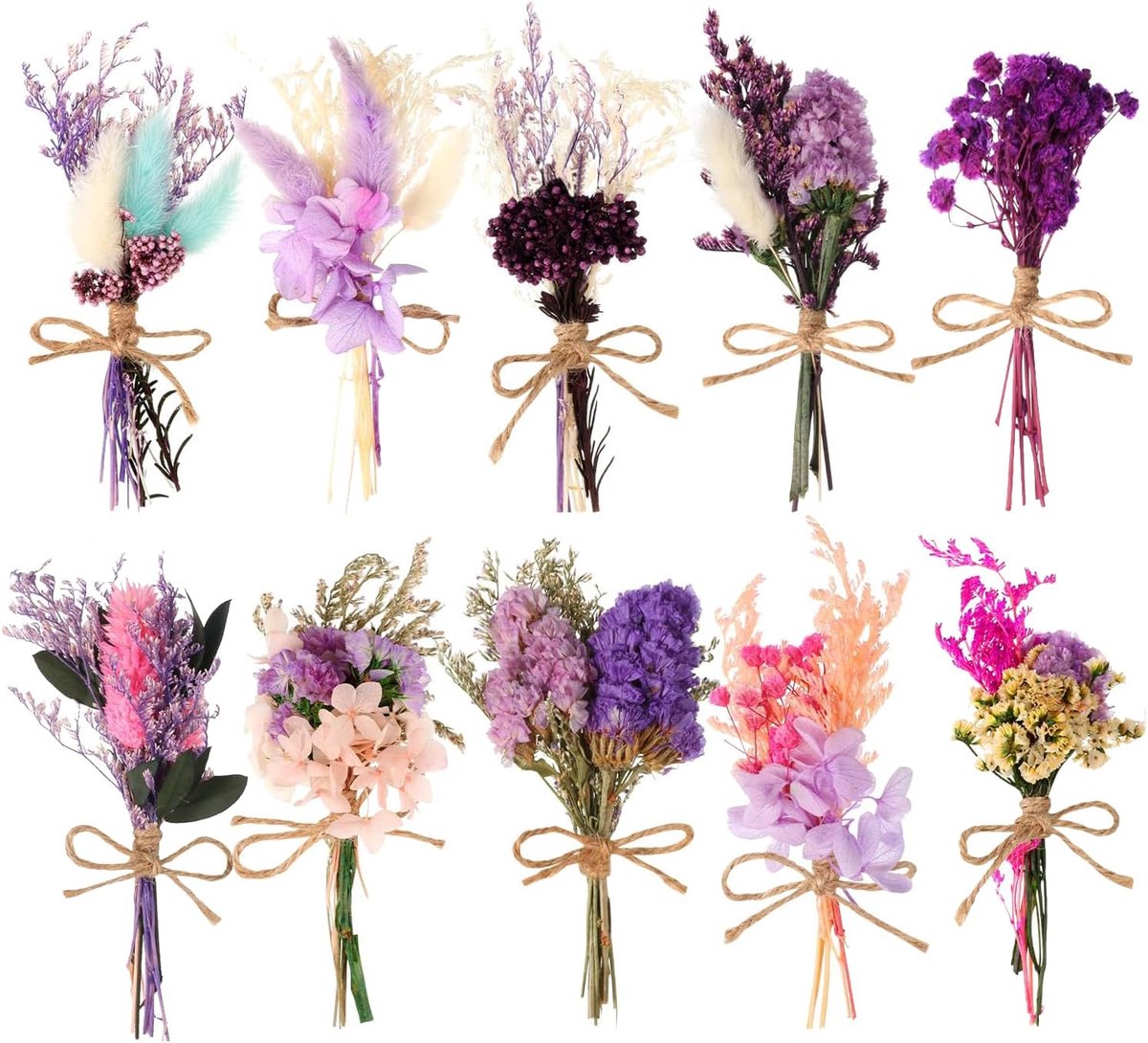 Natuurlijke droogbloemen 12 bundels mini boeket - paars - boho bloemstukken - ideaal voor woonkamer - ShopVlot