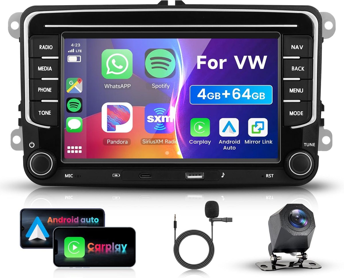 Auto Radio 7 Inch - 4G & 64G - Carplay & Android Auto - GPS Navigatie voor VW, Golf, Passat - ShopVlot