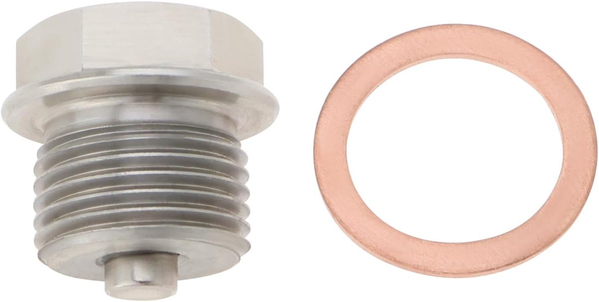 Oliepan afvoerplug M18 x 1.5mm - magnetisch roestvrij staal - met koperen kruiskring - effectief afvoeren van motorolie - ShopVlot