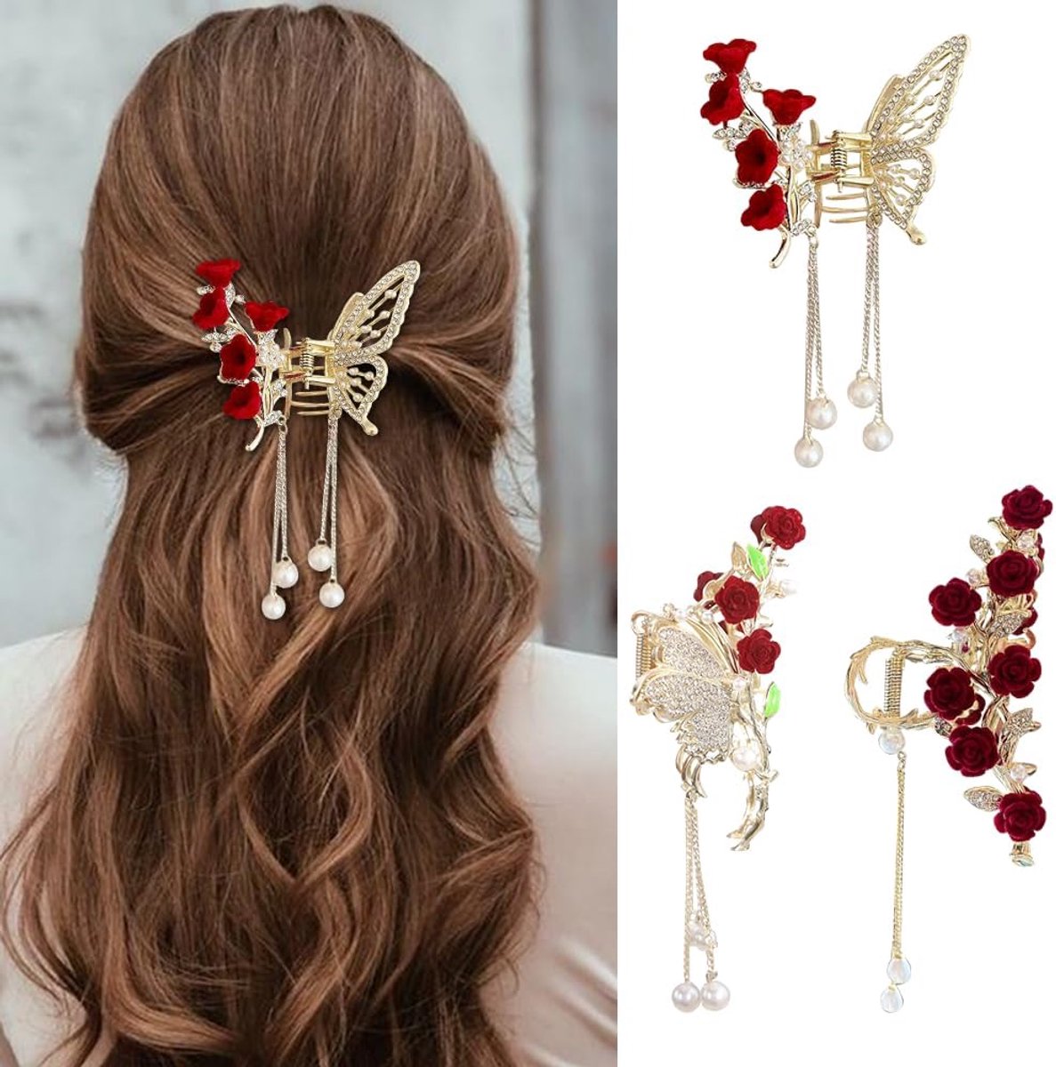 Haarspelden voor dames - 3 stuks - metalen vlindervorm - elegante haaraccessoires voor feesten - ShopVlot