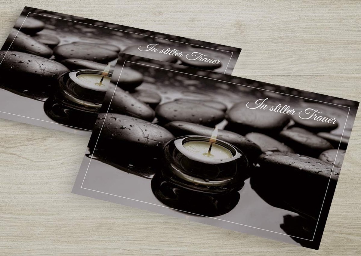 Rouwkaarten set van 10 - luxe vouwkaarten met kaars en stenen - stijlvolle uitdrukking van medeleven - ShopVlot