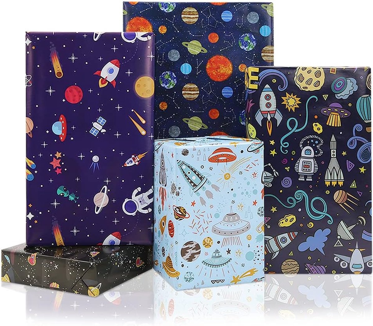 Cadeaupapierset voor kinderen - 10 vellen 50 x 70 cm - 5 ruimtethema stijlen - perfect voor verjaardagen - ShopVlot