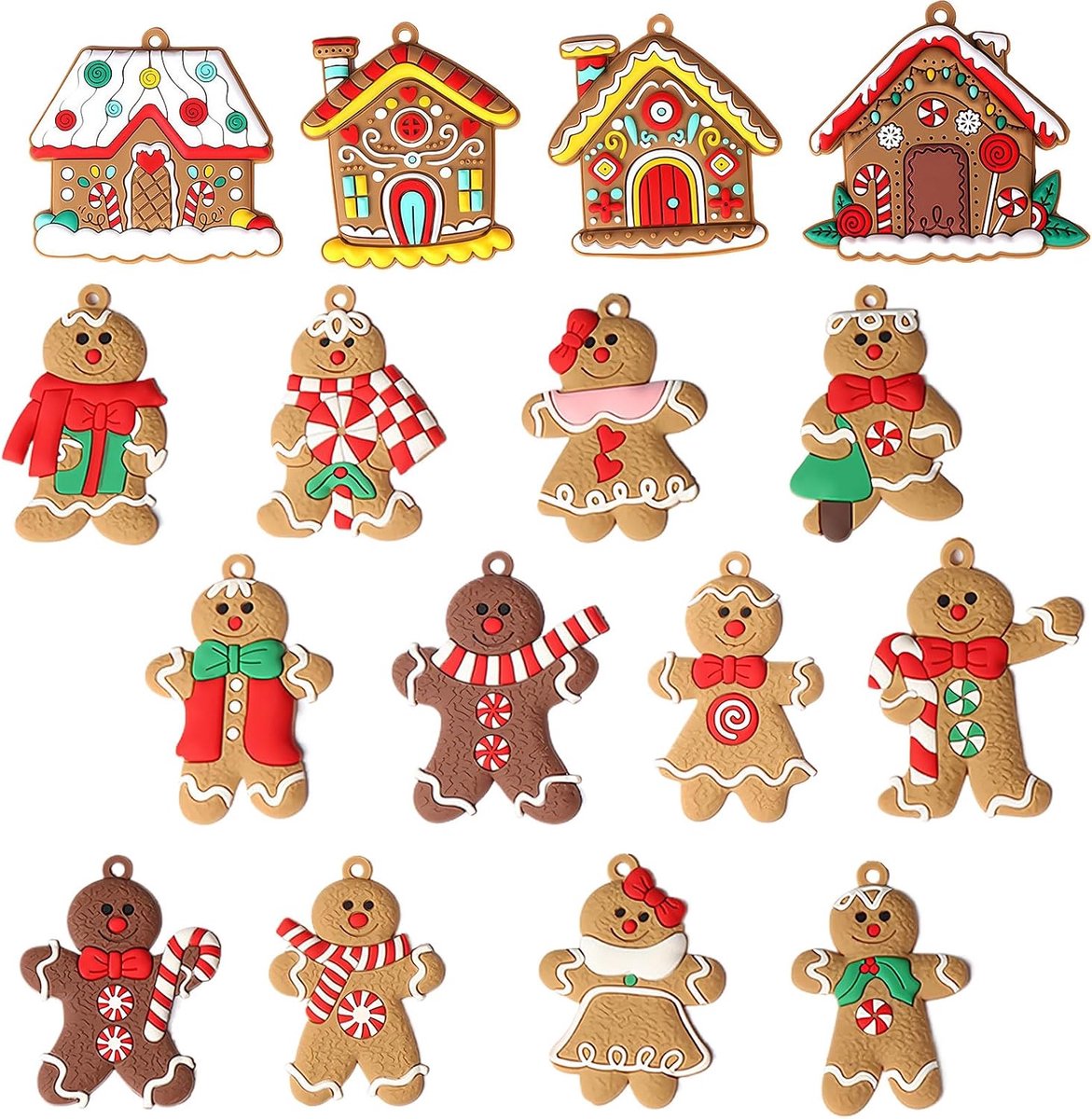 Peperkoek kerst ornamenten 16 stuks - grappige hangers - voor kerstboom en slingers - sfeervolle decoratie - ShopVlot