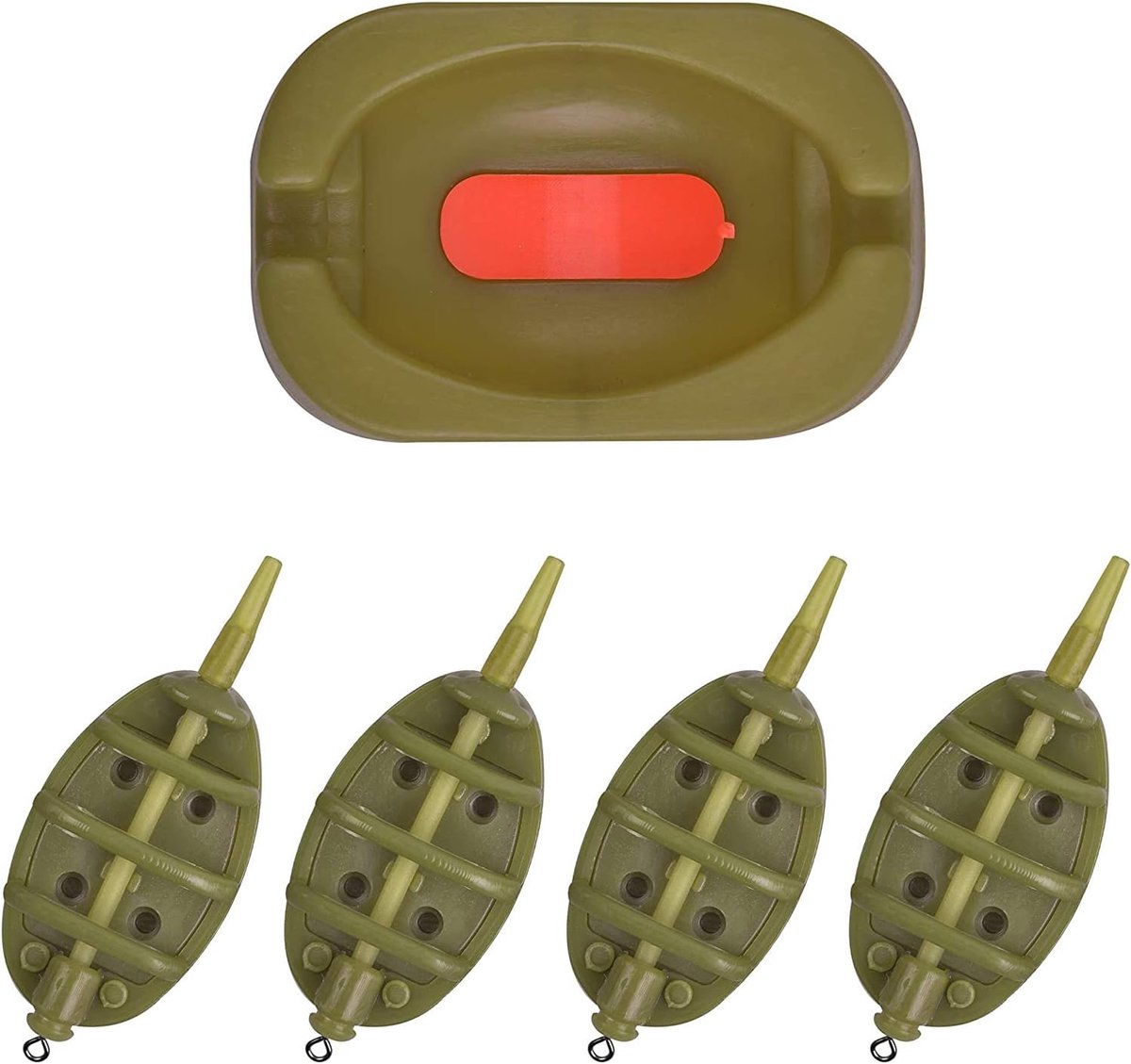 SnelShoppen - Inline Method Feeder Set voor Karpervissen - 4 Inline Voederemmers en 1 Snelle Vrijgave Mal - Milieuvriendelijk Plastic - Ideaal voor Ka