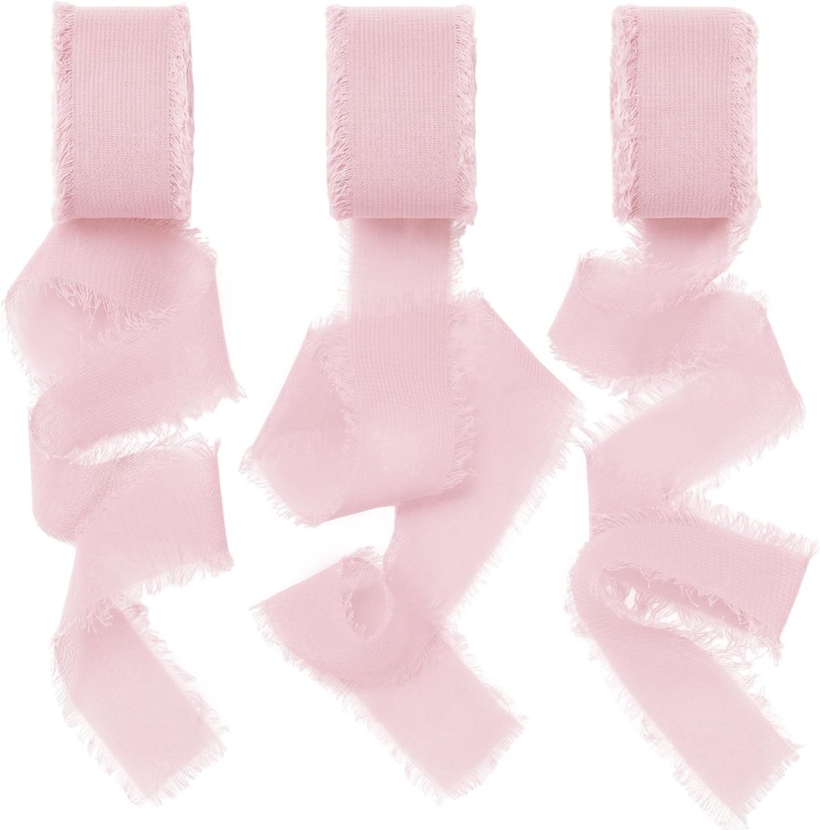 Chiffonlint 2,5 cm x 19,2 m - lichtroze - fijne gerafelde linten - perfect voor geschenkverpakkingen - ShopVlot