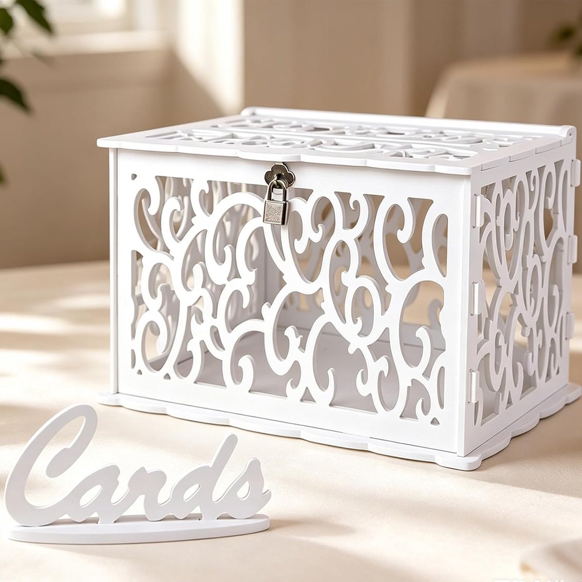 Kaartdoos bruiloft 30,5x23,5x21,5 cm - pvc - met slot - veilige opslag voor kaarten en geldgeschenken - ShopVlot